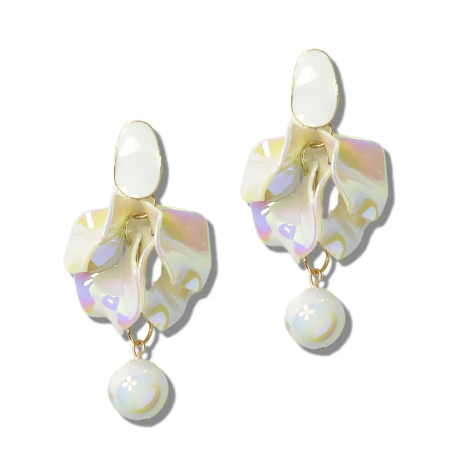 MARBELED FLORAL PETAL DROP EARRINGS
