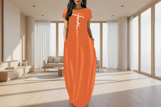 Faith Short Sleeve Maxi Dress, Orange