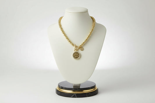 14K GOLD PLATED BALL BEAD NECKLACE CLEAR CZ STONES