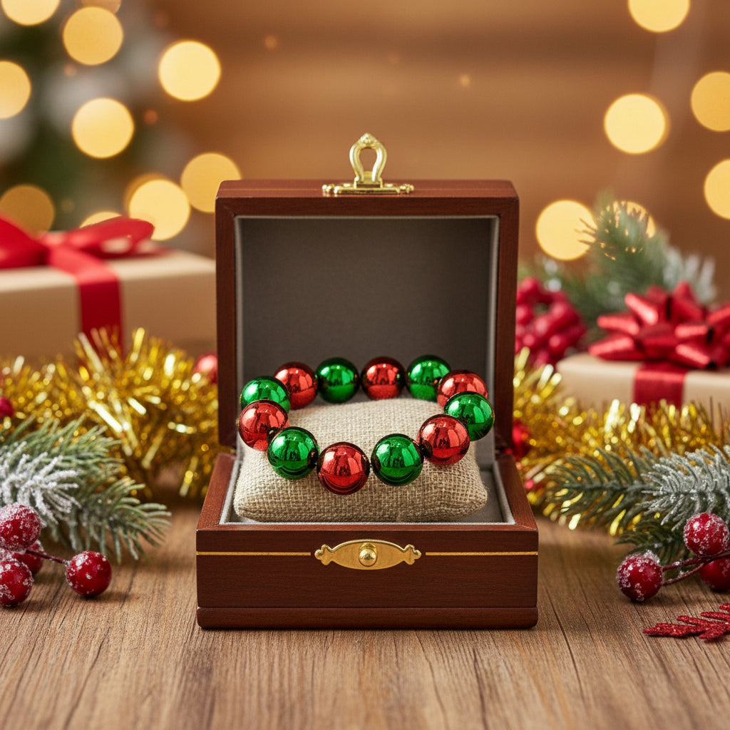 Festive Red and Green Stretch Bracelet