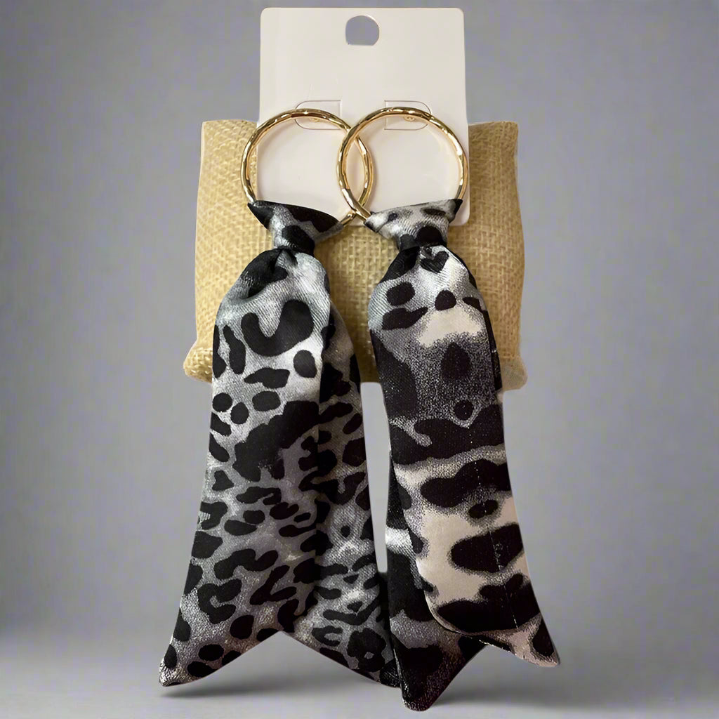 Fabric Earrings, Grey Leopard