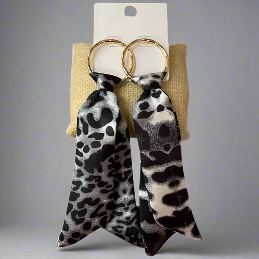 Fabric Earrings, Grey Leopard