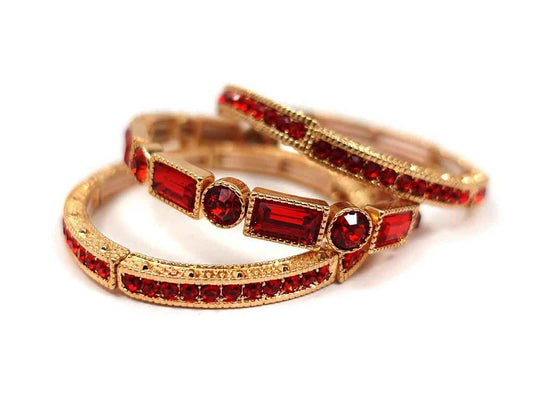 Red Stones Stretch Bracelet Set