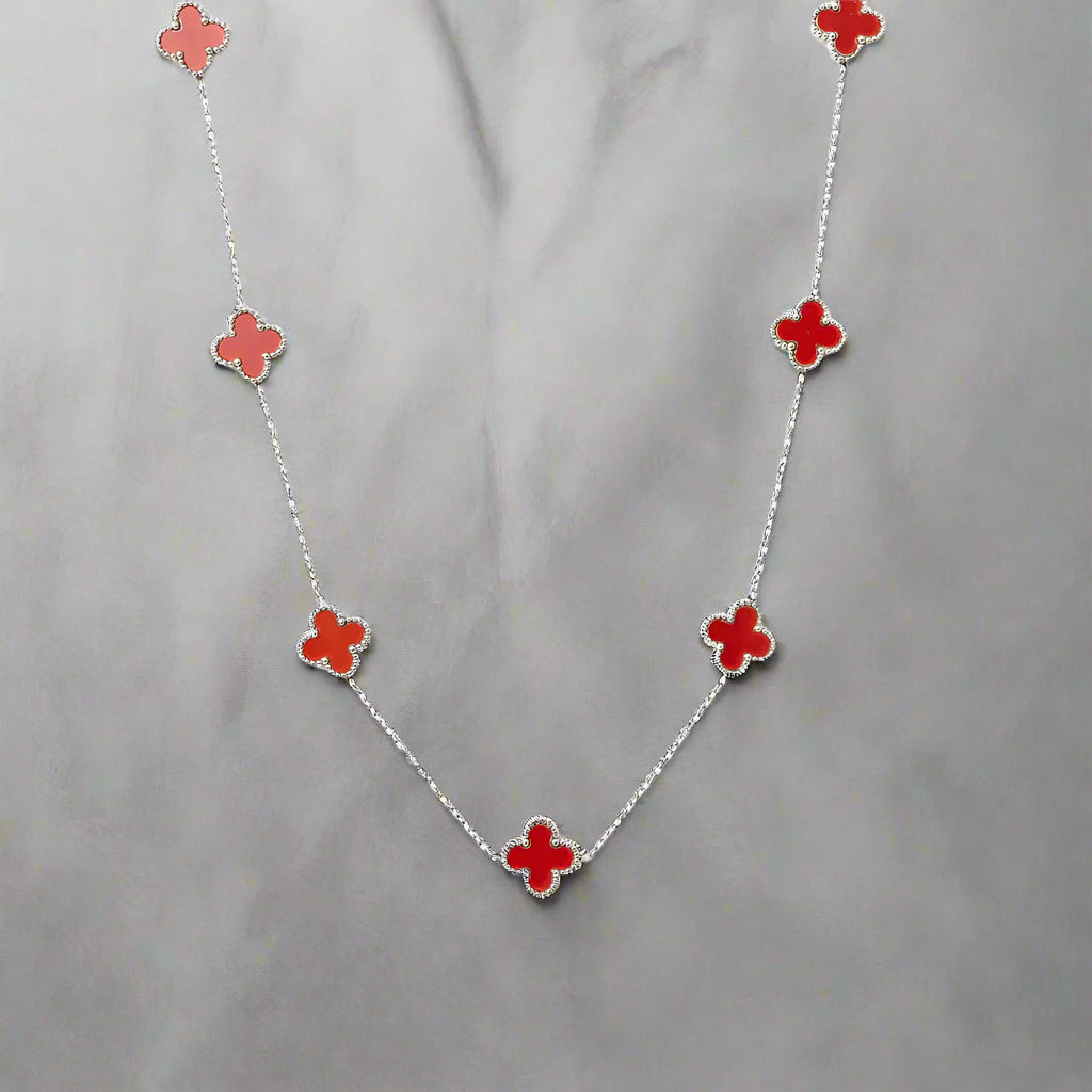 Red Clover Stainless Steel Necklace, Silver