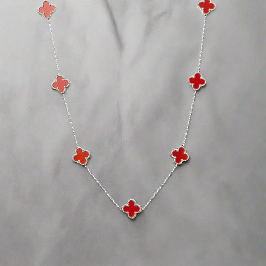 Red Clover Stainless Steel Necklace, Silver