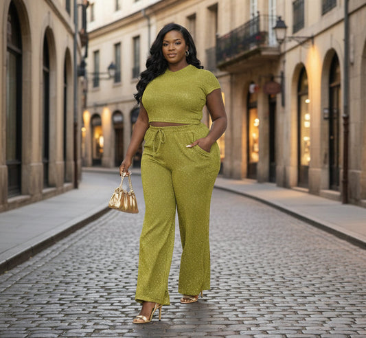 Stone Textured Pants Set, Olive