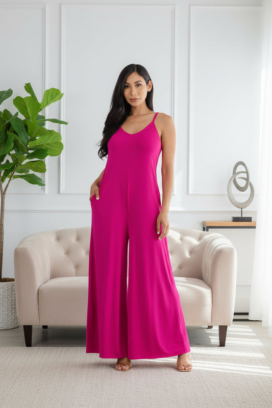Jumpsuit Wide-Leg, Magenta