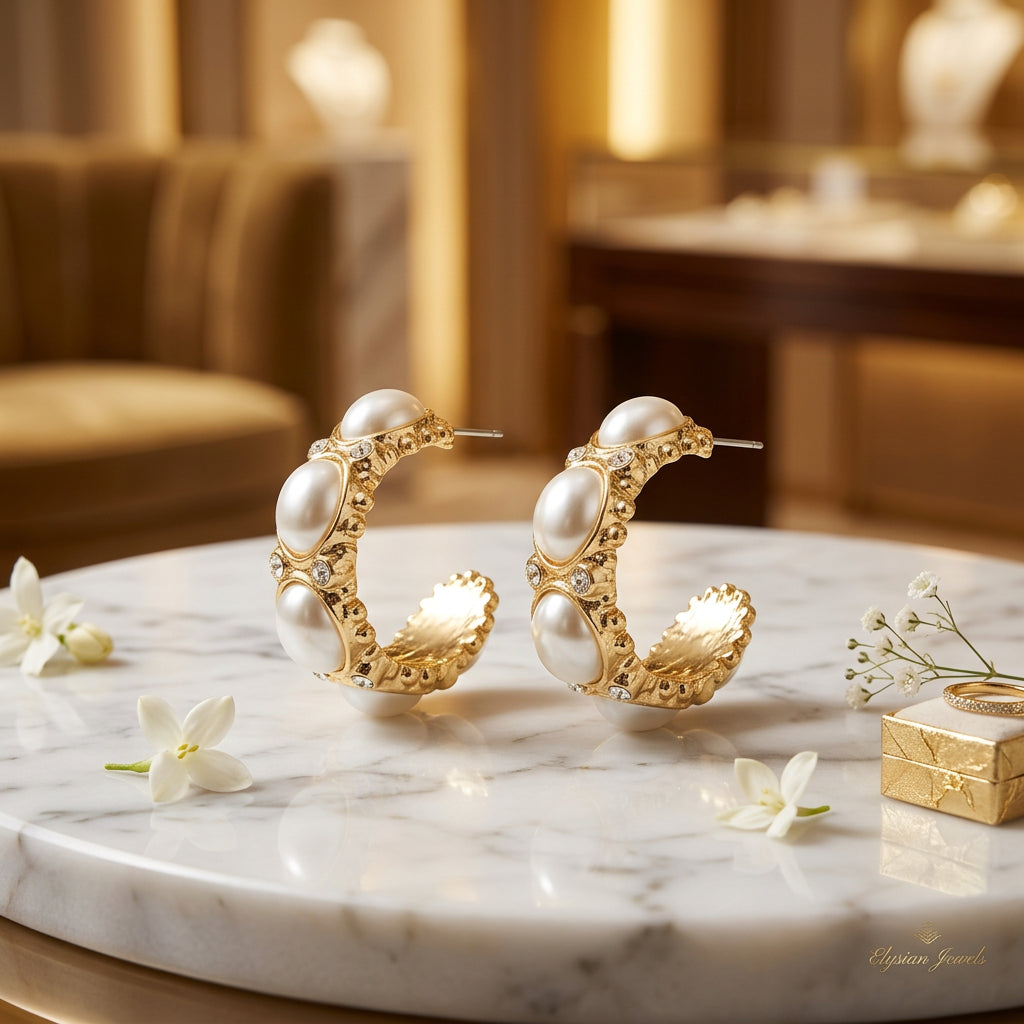 Pearl Hoop Crystal Earrings