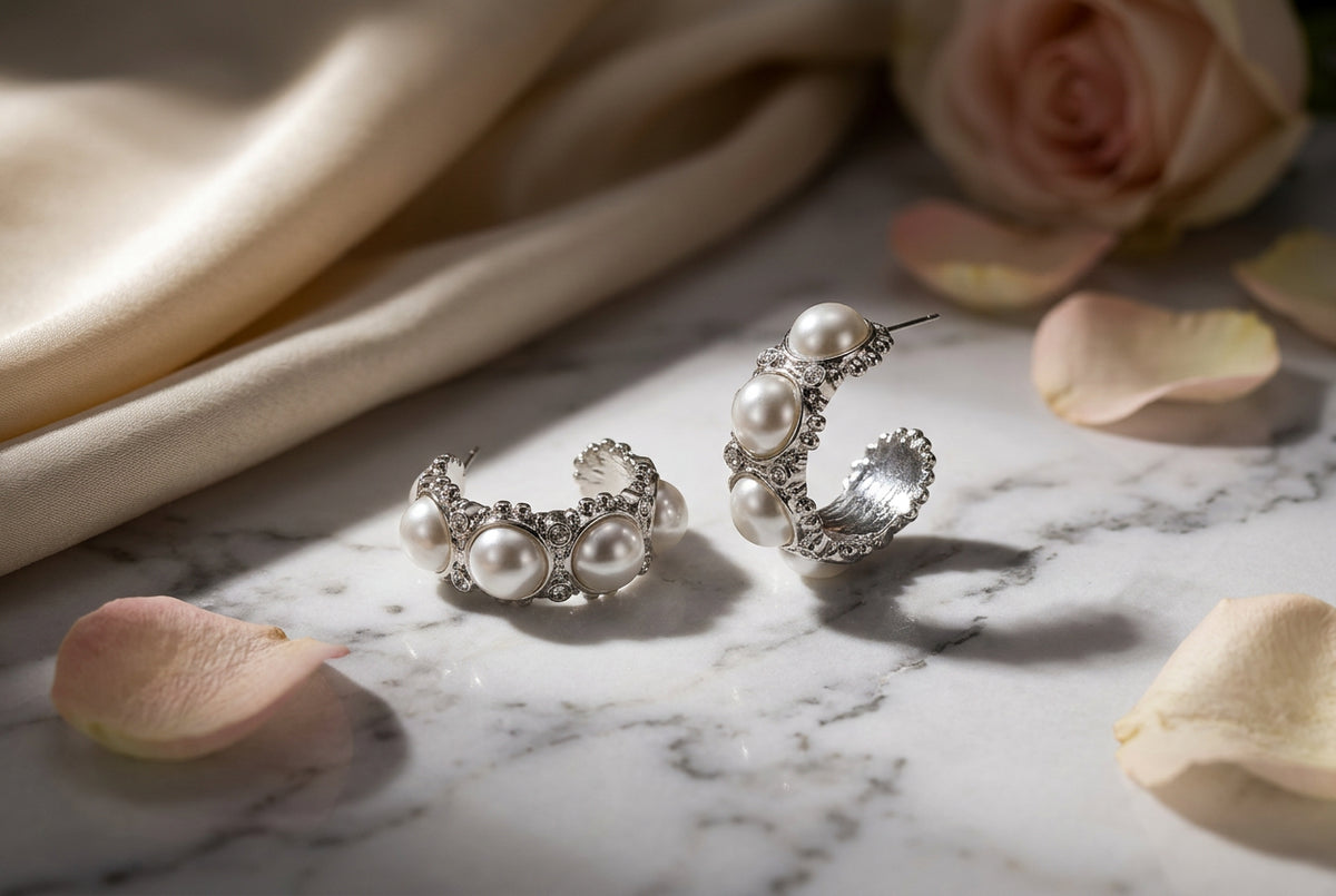 Pearl Hoop Crystal Earrings