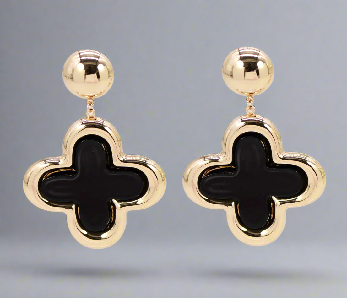 Black Clover Earrings, Gold