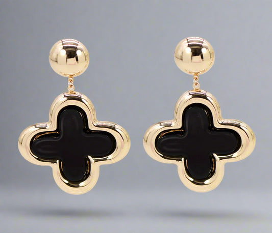 Black Clover Earrings, Gold
