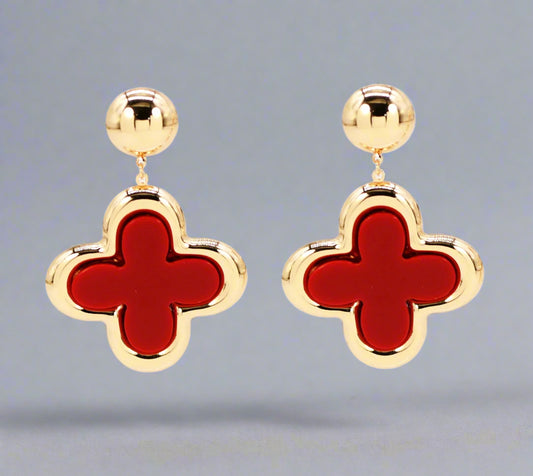 Red Clover Earrings, Gold