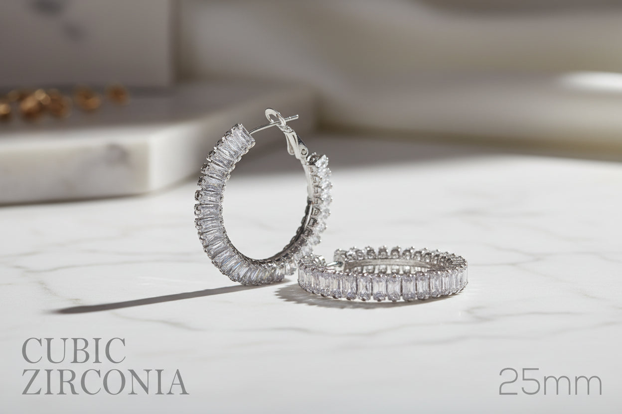 Cubic Zirconia Stone Hoop Earrings