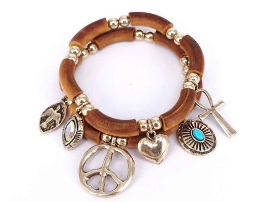 Brown Wood Charm Bracelet