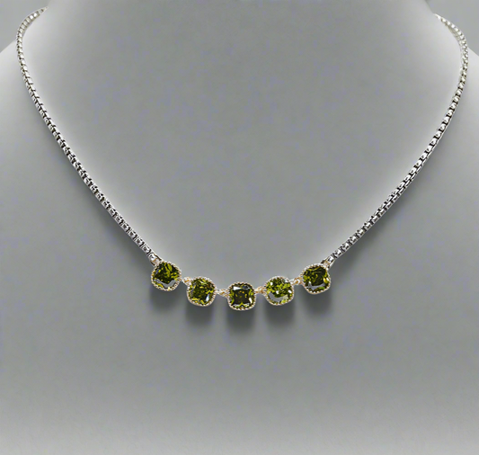 14K Gold Plated Cubic Zirconia Necklace, Olive