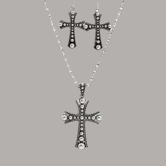 Cross Pendant Necklace and Earrings Set