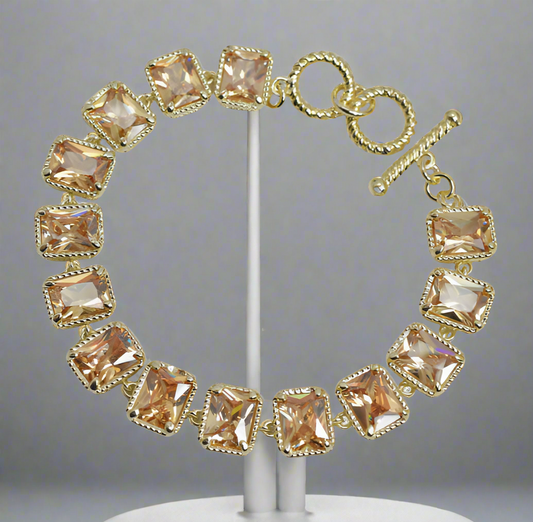 14K Plated Rectangle Cubic Zirconia Bracelet, Topaz