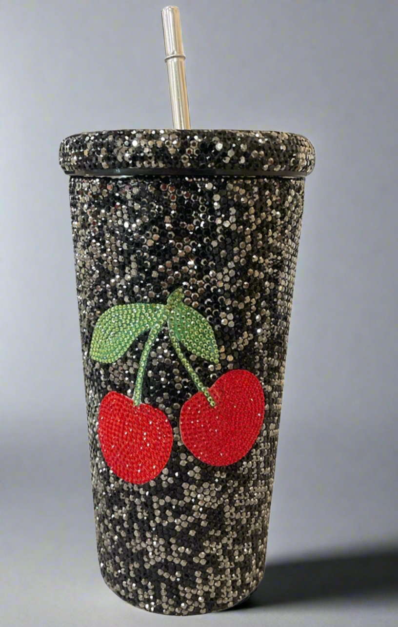 Cherry Cup With Black  Rhinestones
