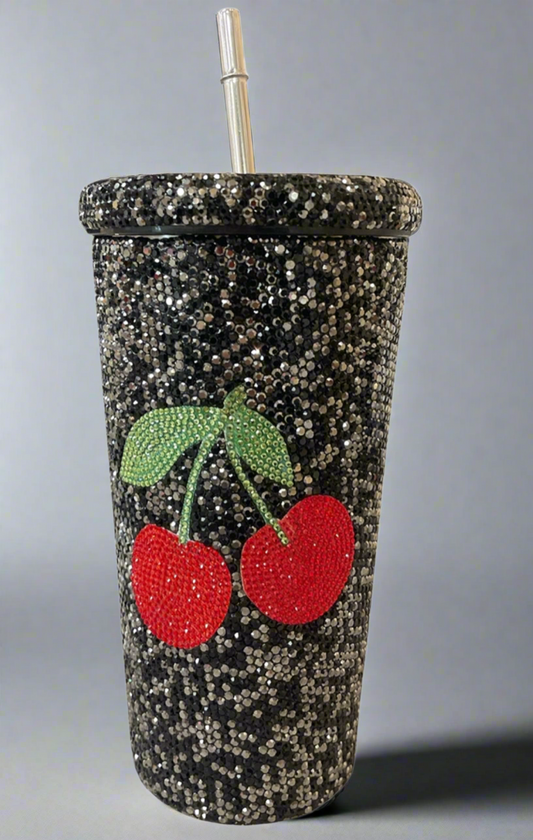 Cherry Cup With Black  Rhinestones