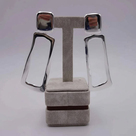Silver Rectangle Clip On Earrings