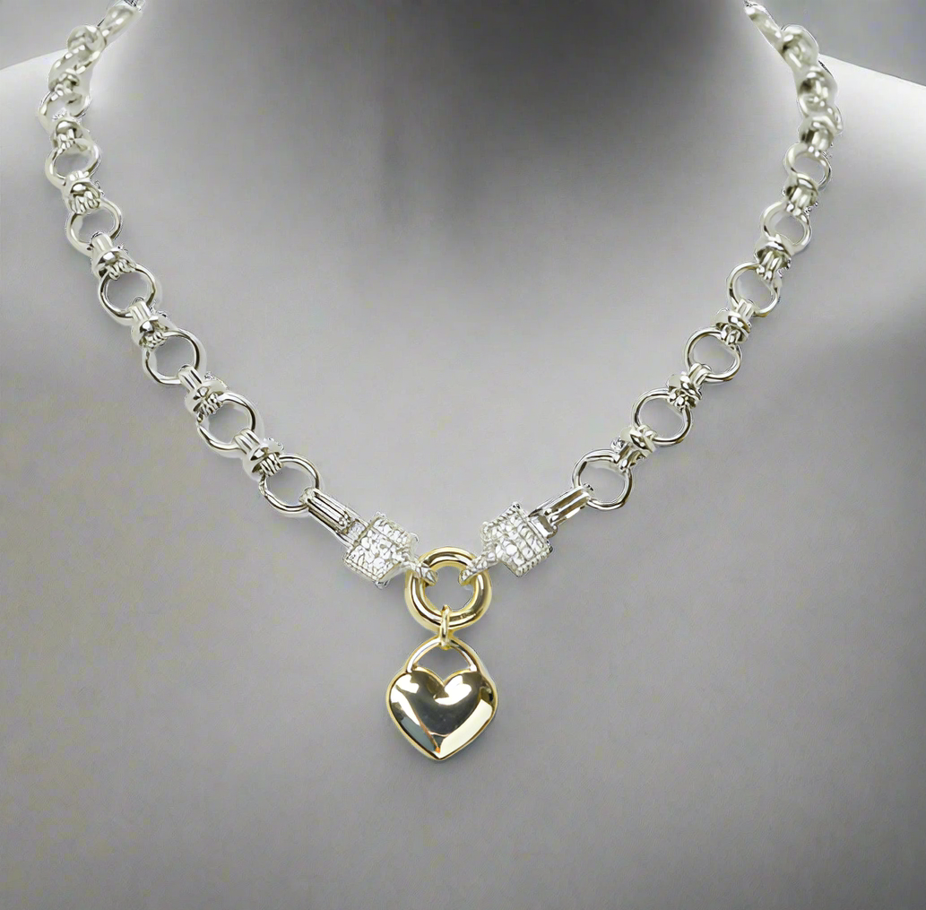 14K GOLD PLATED CUBIC ZIRCONIA GOLD HEART PENDANT NECKLACE