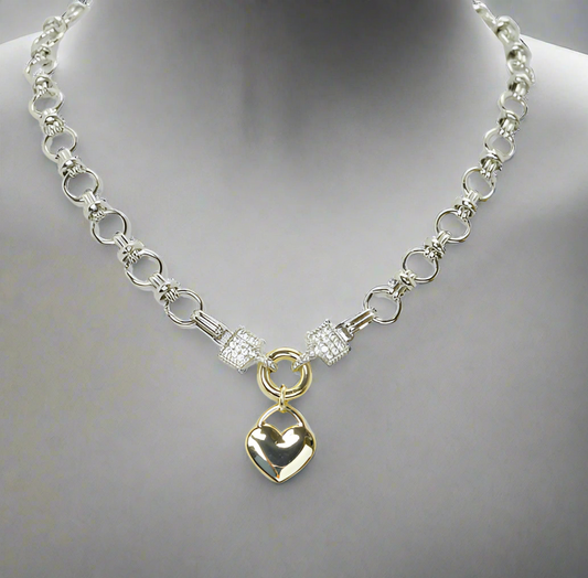 14K GOLD PLATED CUBIC ZIRCONIA GOLD HEART PENDANT NECKLACE