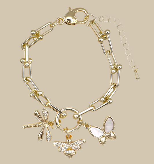 Charm Bracelet, Dragon/Butterfly/Bee Gold