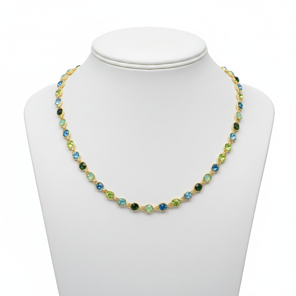 Iridescent Rhinestone Link Blue Mix Necklace