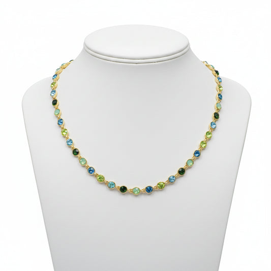 Iridescent Rhinestone Link Blue Mix Necklace