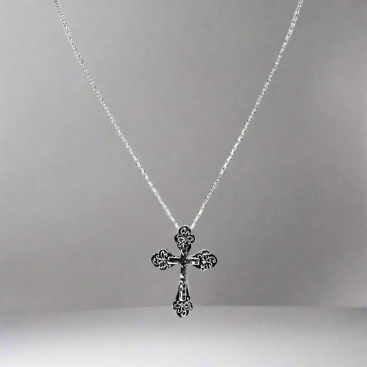 Cross Necklace, Antique Silver