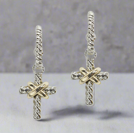 Cross Dangle Earrings, 14K Plated