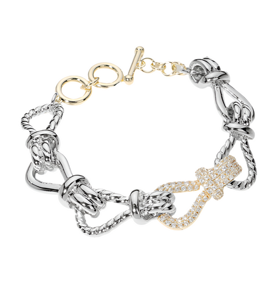 Two Tone, 14K Gold Plated, Cubic Zirconia Rope Bracelet