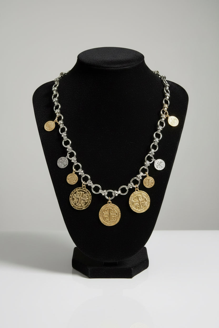 14K Gold Plated Two Tone Charm Necklace