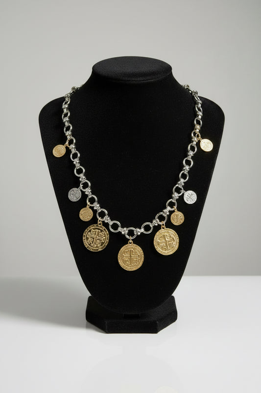 14K Gold Plated Two Tone Charm Necklace