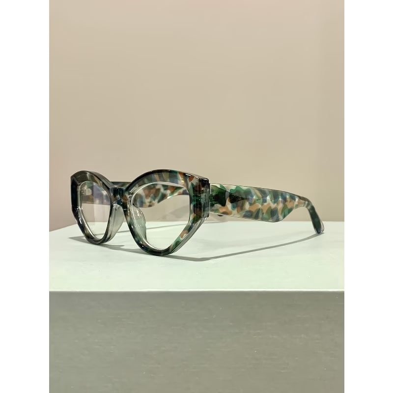 Green Leopard Clear Lens Glasses