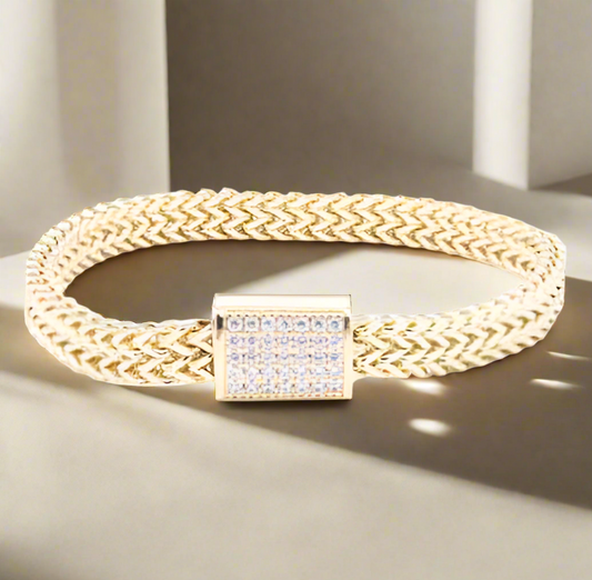 14K Plated Clear CZ Stones Magnetic Bracelet, Gold