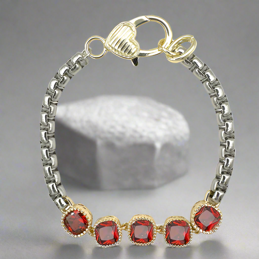 14K GOLD PLATED BRACELET RED CZ STONES