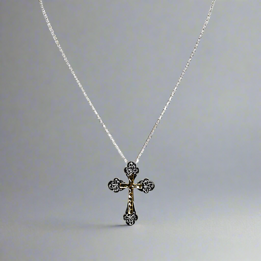 Cross Necklace, Antique Two Tone