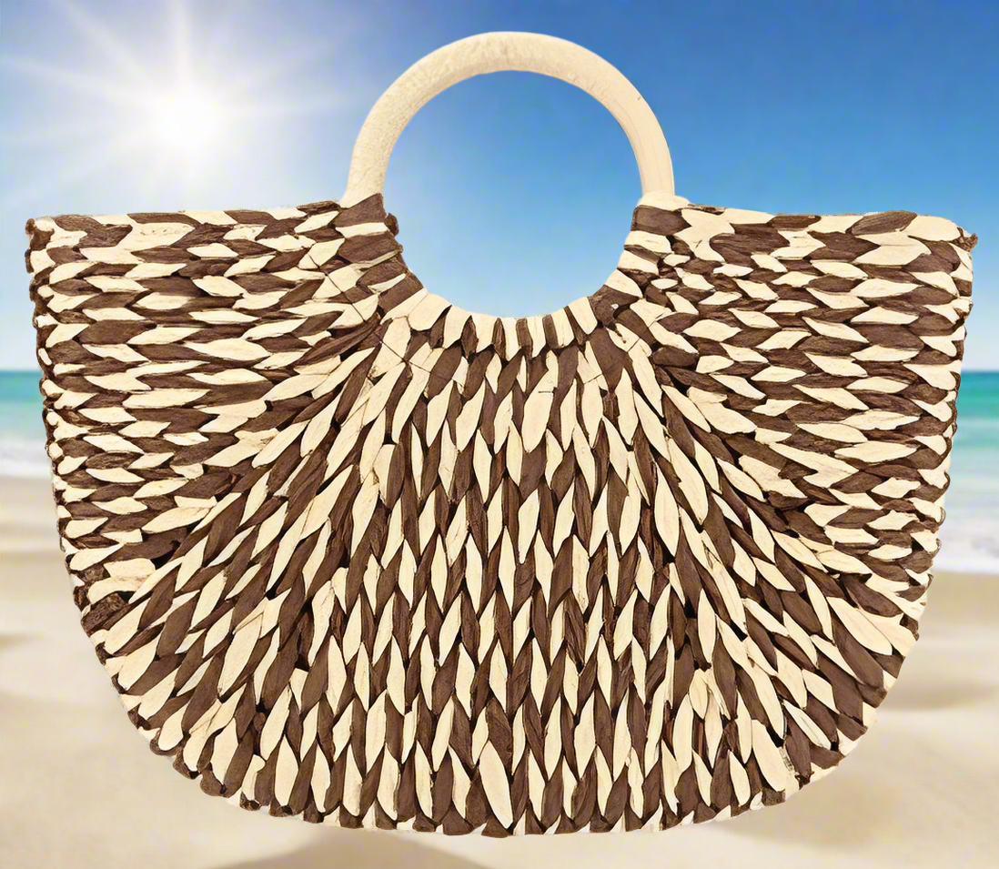 Straw Basket Beach Tote - Brown