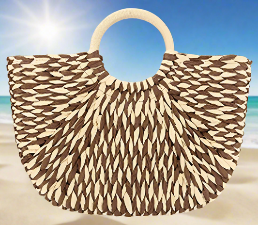 Straw Basket Beach Tote - Brown