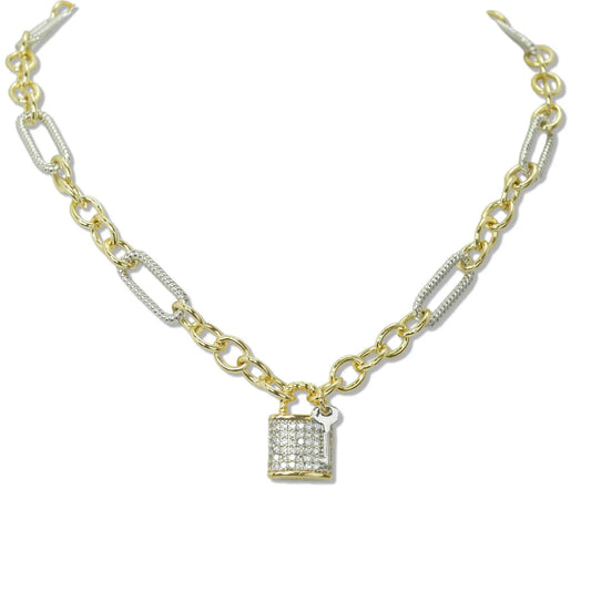 14K Gold Plated Lock Charm Necklace