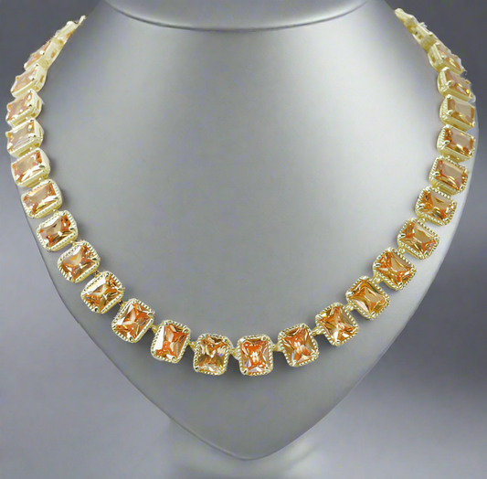 14K Gold Plated Rectangle Cubic Zirconia Necklace, Topaz