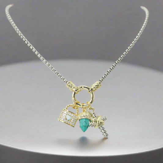 CROSS LOCK TURQUOISE CHARM NECKLACE