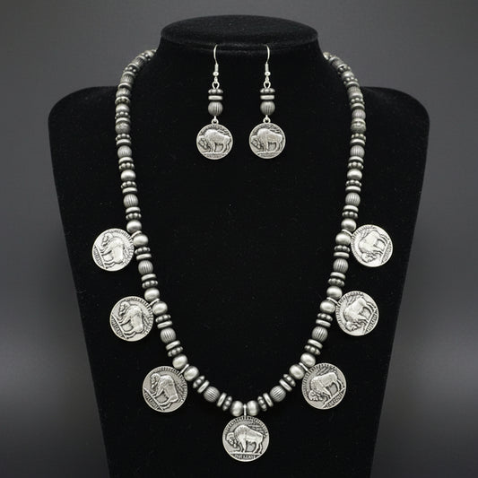 Bull Coin Beaded Long Necklace