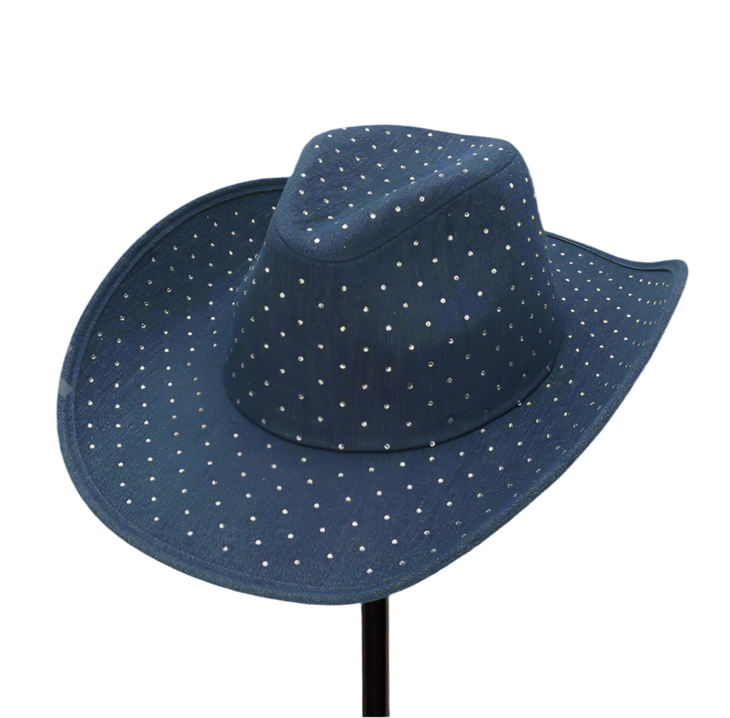 Denim Cowboy Fedora Hat, Dark Denim