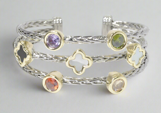 Clover & Cubic Zirconia Accent Cuff Bracelet