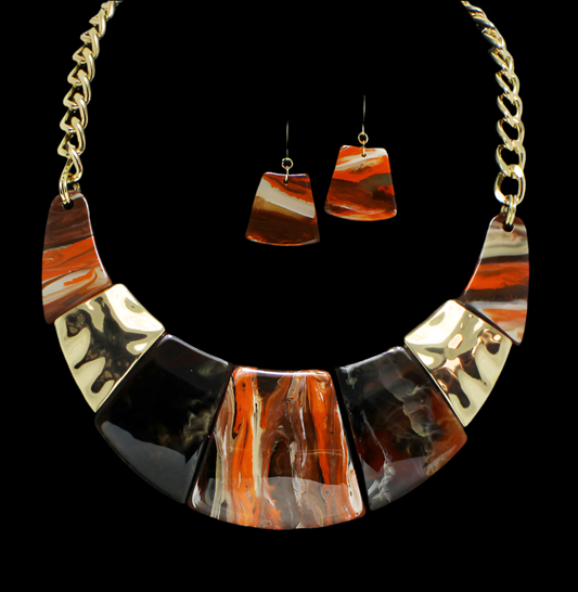 Gold/Orange, Geometric Necklace