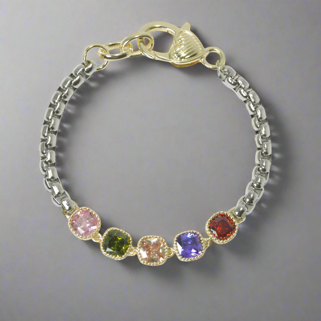 14K Gold Plated Bracelet Cubic Zirconia Stones, Multi