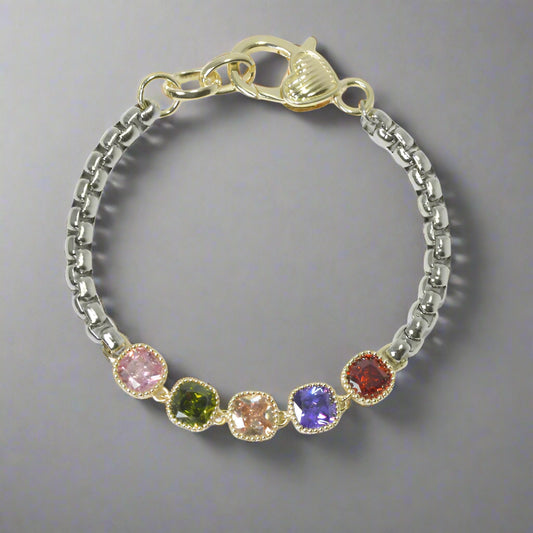 14K Gold Plated Bracelet Cubic Zirconia Stones, Multi