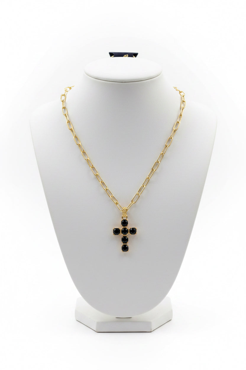 14K Gold Plated Black Cross Pendant Necklace